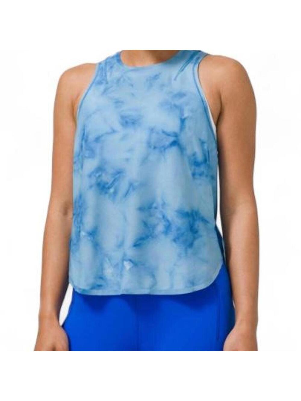 Lululemon womens Lightweight Run knit tank top sz 4/6 high neck tie dye run blue